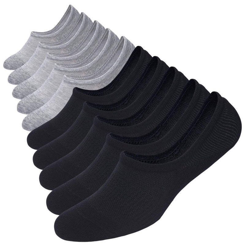 WANDER No Show Socks 10 Pack Cotton Non Slip Low Cut Invisible Loafer Socks Men&Women Boat Liner (Sock Size:9-11, 5black+5gray) - Image 1